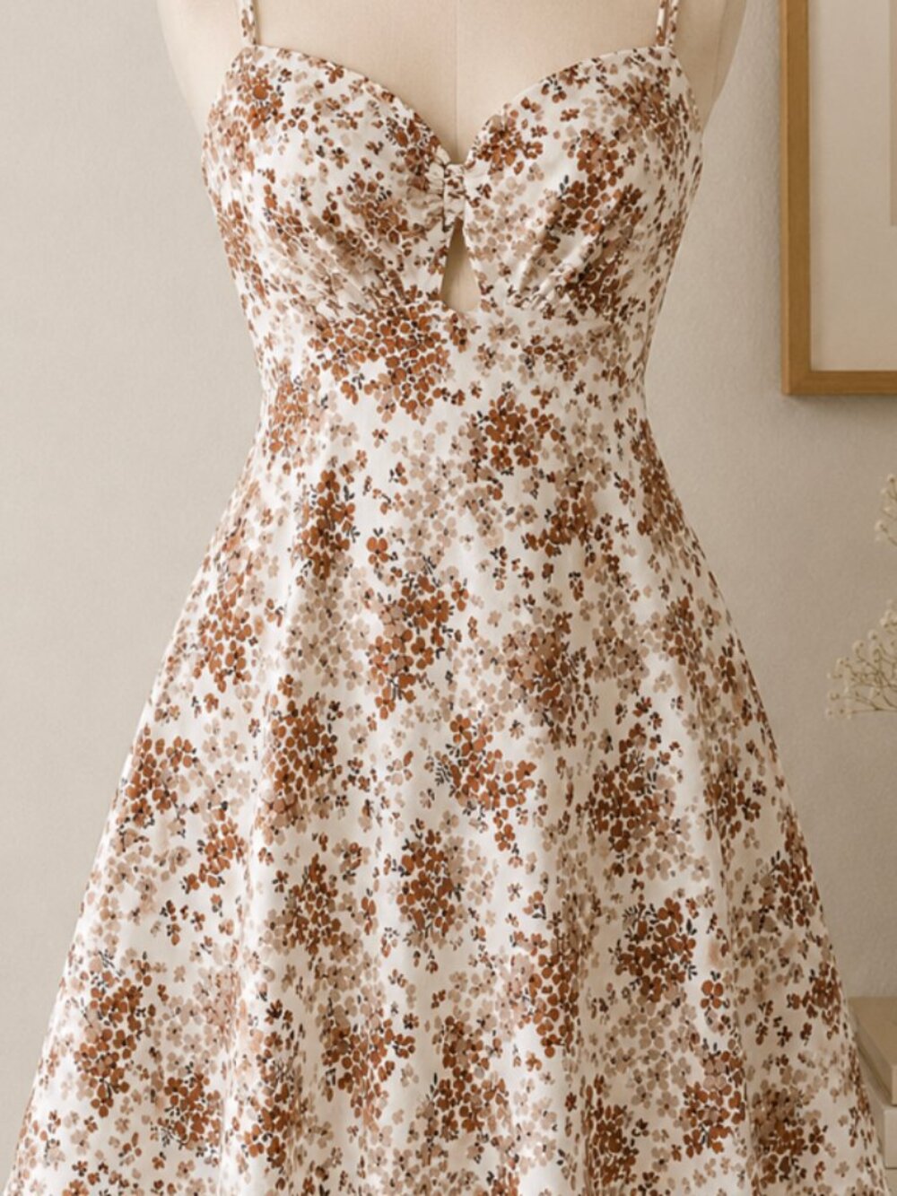 Lovely Day White Floral Backless Sundress with Brown Print